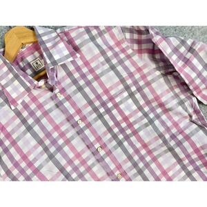 Peter Millar Mens Shirt Large Plaid Check White/ Pink Long Sleeve‎ Button Cotton